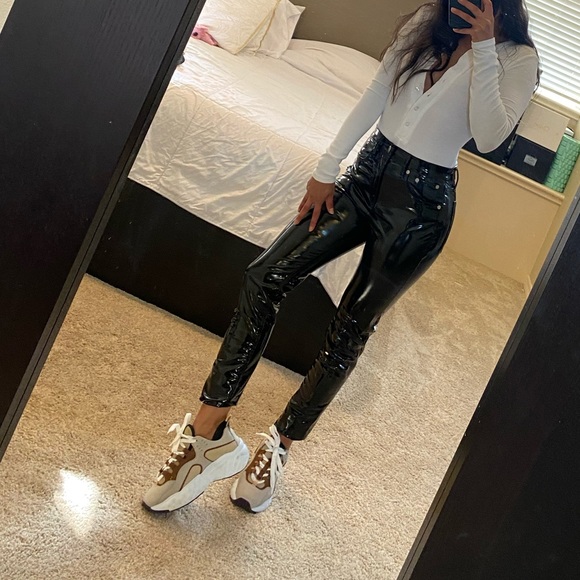 black vinyl skinny jeans